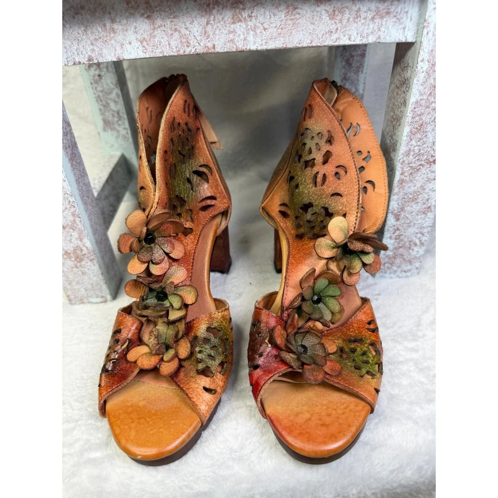 L'Artiste by Spring Step Marieloves Block Heel Sandals Women 39 Brown Multi